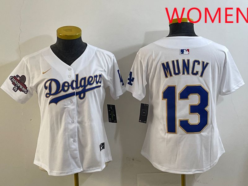 Women Los Angeles Dodgers 13 Muncy White Gold Game 2025 Nike MLB Jersey style 2